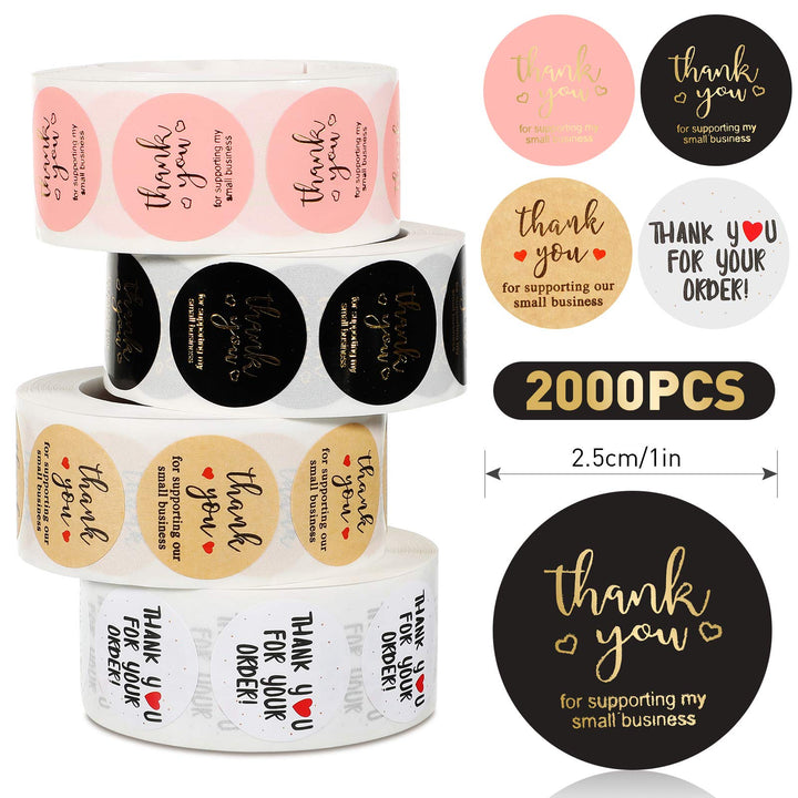 4 Rolls 2000 Pieces 1 Inch Thank You Round Stickers Thank You Label Stickers Thank You for Supporting My Small Business Stickers Thank You for Envelope Greeting Cards Packing Supplies