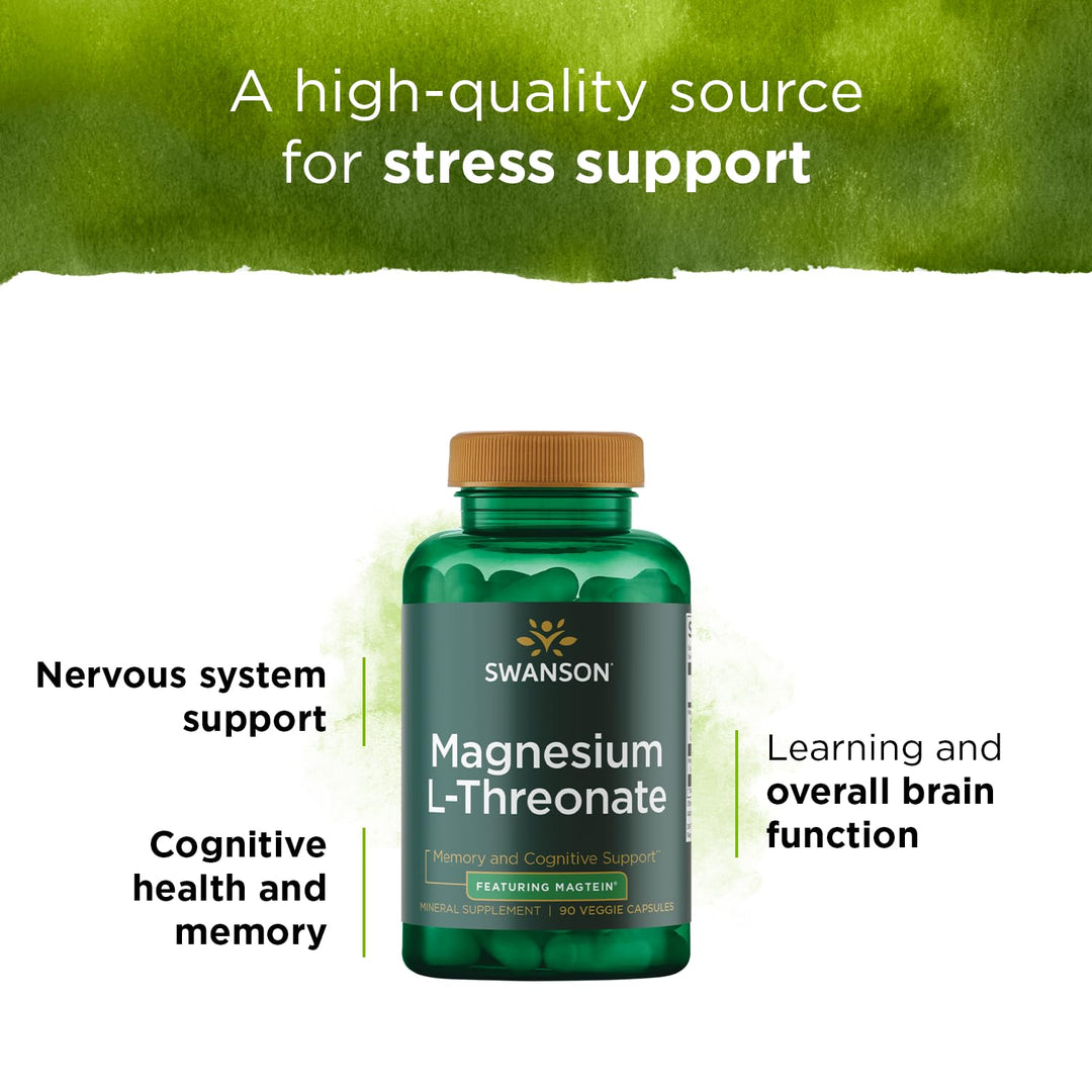Magnesium L-Threonate - Mineral Supplement Promoting Nervous System Health - May Support Cognitive Health, Learning & Memory - (90 Veggie Capsules)