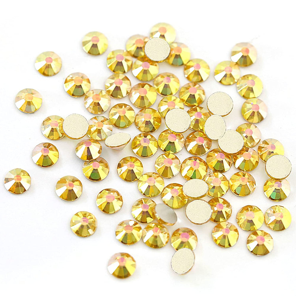 1440 Pieces SS10 Flatback Rhinestones, 2.8MM Flatback Crystal Rhinestones for Craft Nails Dance Costumes, Non Hotfix Rhinestones, Metal Sunlight (SS10 / 2.8MM, Metal Sunlight/Gold)