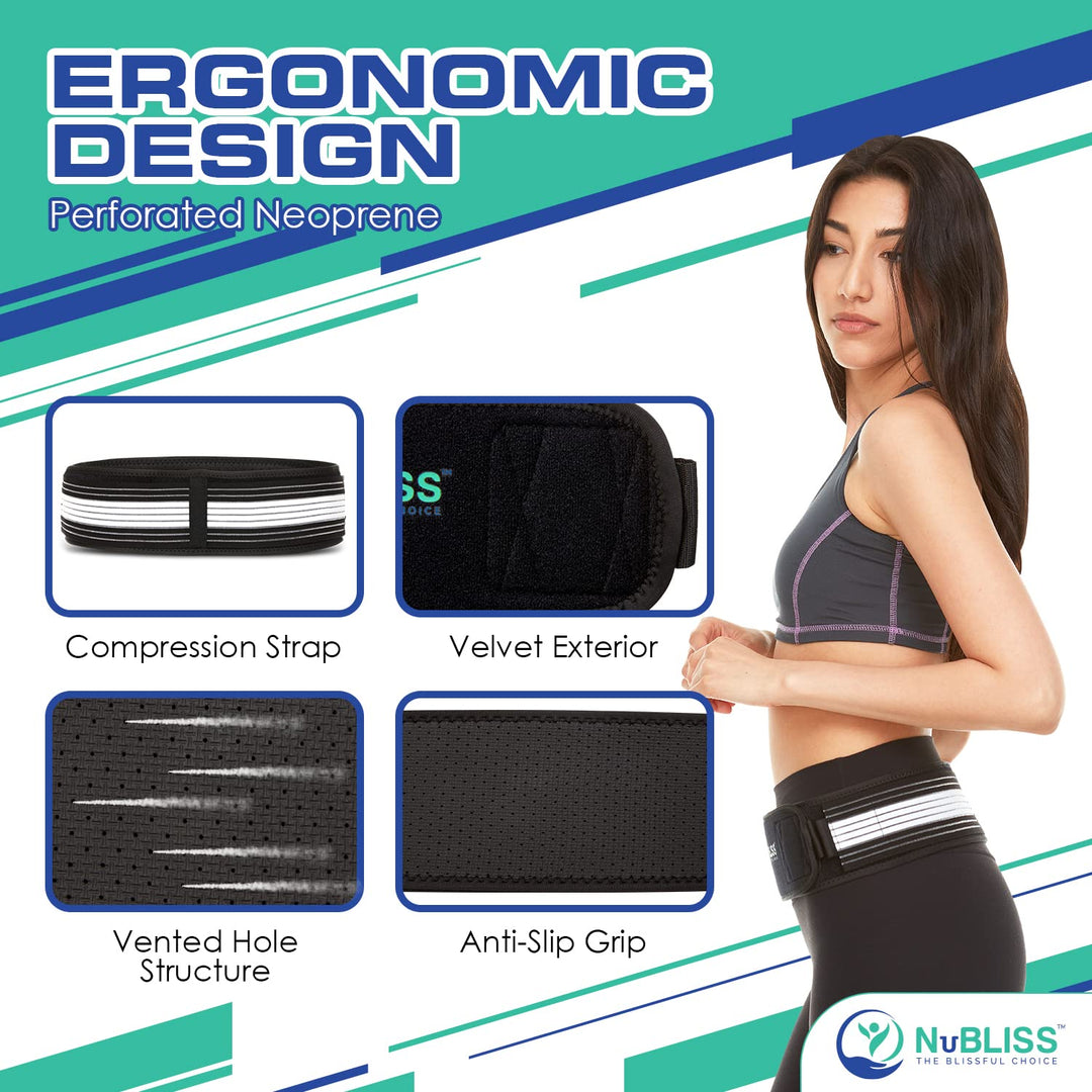 SI Joint Hip Compression Belt - Sacroiliac Support, Pain Relief for Sciatica, Pelvic, Hip, Lower Back & Nerve Pain- Adjustable Non-Slip Leg Stabilizer Brace- Unisex- Comfortable & Durable Material