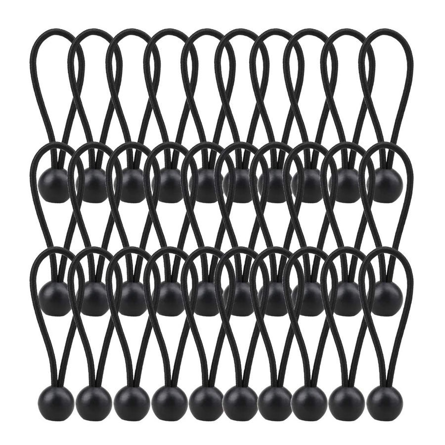 30 Pack Bungee Balls, Black Ball Bungee Heavy Duty Heavyweight 4 inches Tarp Bungee Cords, Weather Resistant Tie Down Strap 4mm Thickness - for Camping, Tents, Cargo, Holding Wire and Hoses