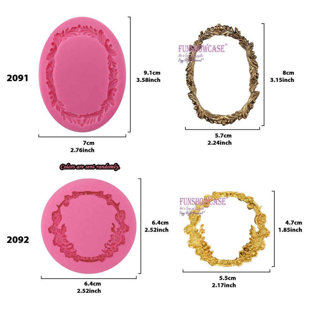 Funshowcase Round and Oval Floral Acanthus Picture Frame Fondant Silicone Mold for Sugarcraft, Resin Epoxy, Polymer Clay Crafting Projects 2-Count