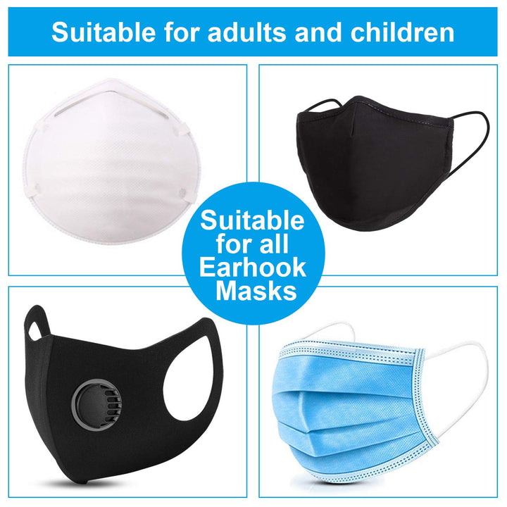 10 Pieces Face Covering Strap Extender Face Covering Extension Hook Face Covering Ear Strap Extension Anti-Tightening Elastic Protector Ear Grips Extension Buckle Ear Pain Saver (Black)