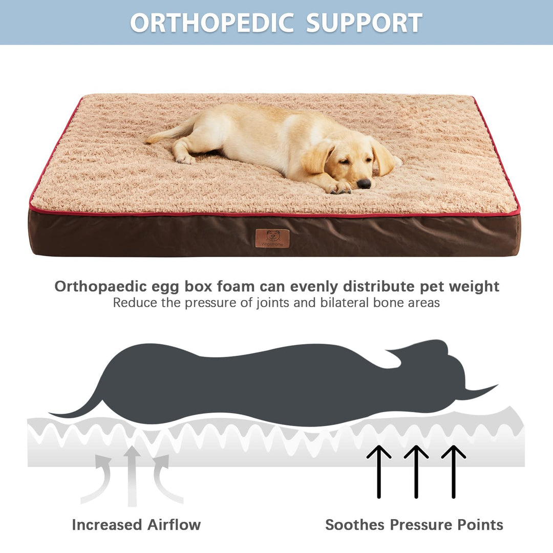 Orthopedic Dog Bed, Pet Bed for Large Dogs, Egg Crate Foam, Soft Rose Plush, Waterproof Removable Cover