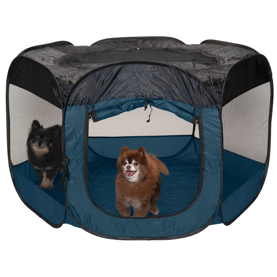 Portable Dog Playpen Cat Tent, Pet playground/kennel foldable indoor outdoor zippered puppy crate - Sailor Blue, Extra Large