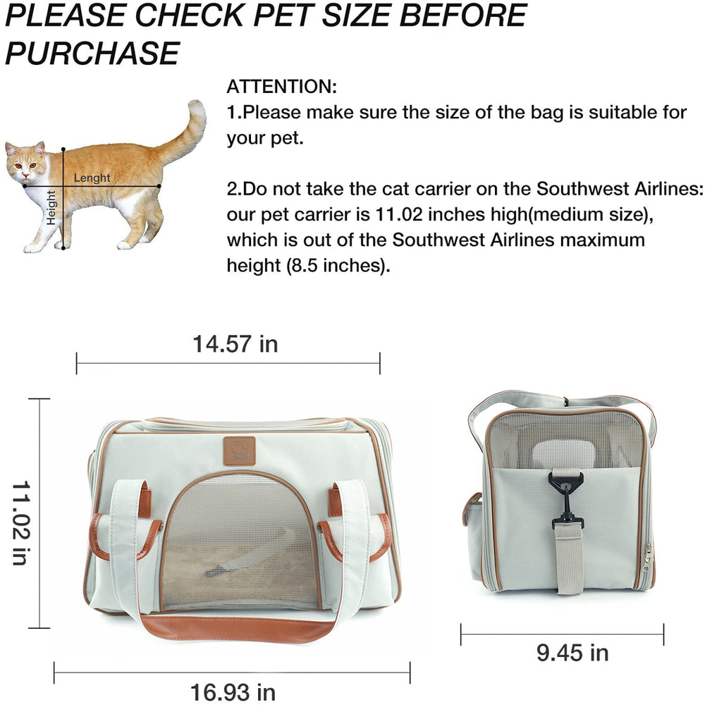 Premium Pet Carrier Airline Approved Soft Sided for Cats and Dogs Portable Cozy Travel Pet Bag, Car Seat Safe Carrier (Medium, Light Grey-1)