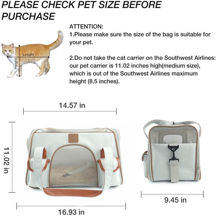 Premium Pet Carrier Airline Approved Soft Sided for Cats and Dogs Portable Cozy Travel Pet Bag, Car Seat Safe Carrier (Medium, Light Grey-1)
