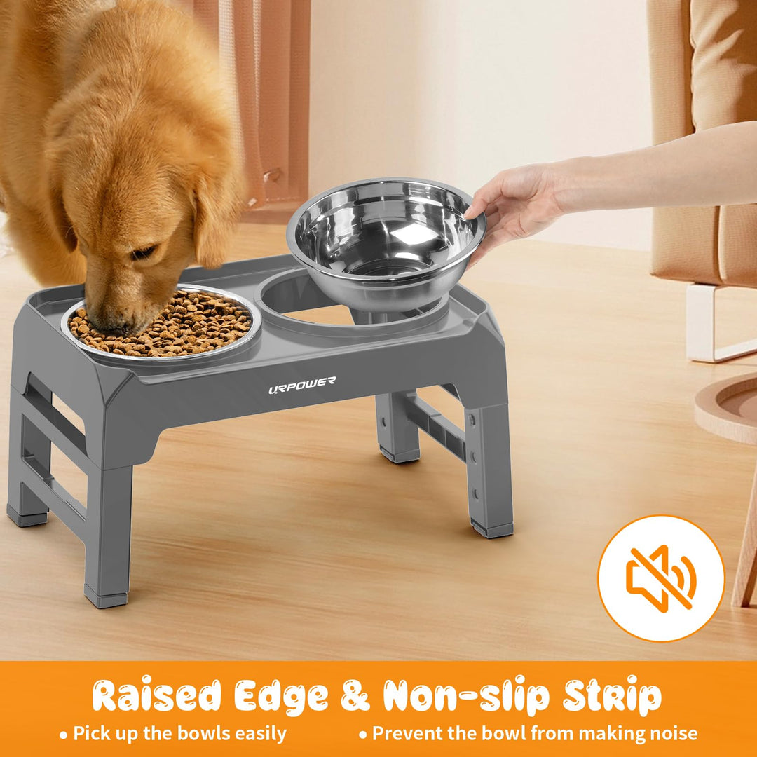 Elevated Dog Bowls 4 Height Adjustable Raised Dog Bowl with No Spill Edge 2 Thick 50oz Stainless Steel Dog Food & Water Bowl Non-Slip Dog Bowl Stand for Small Medium Large Dogs and Pets