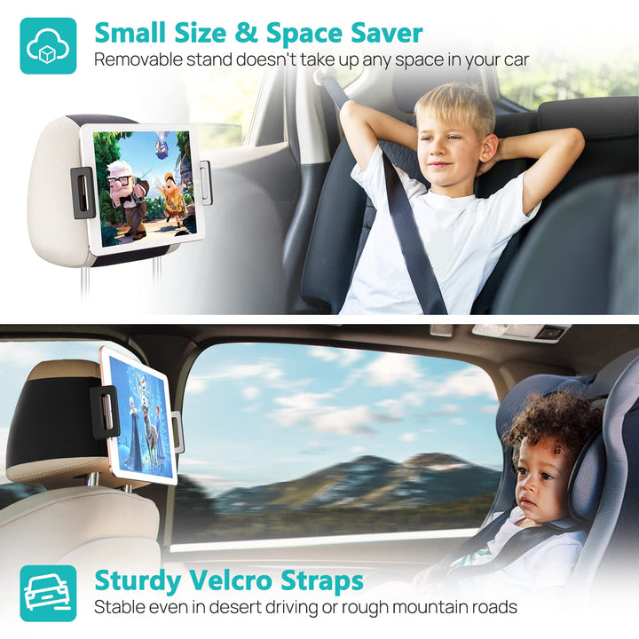 Headrest Tablet Holder, iPad Holder for Car Back Seat, Car Holder Mount for Tablet, iPhone, Fire HD and All 4.7-12.9 Devices, Toddler Travel Essential, 360° Rotatable iPad Headrest Mount