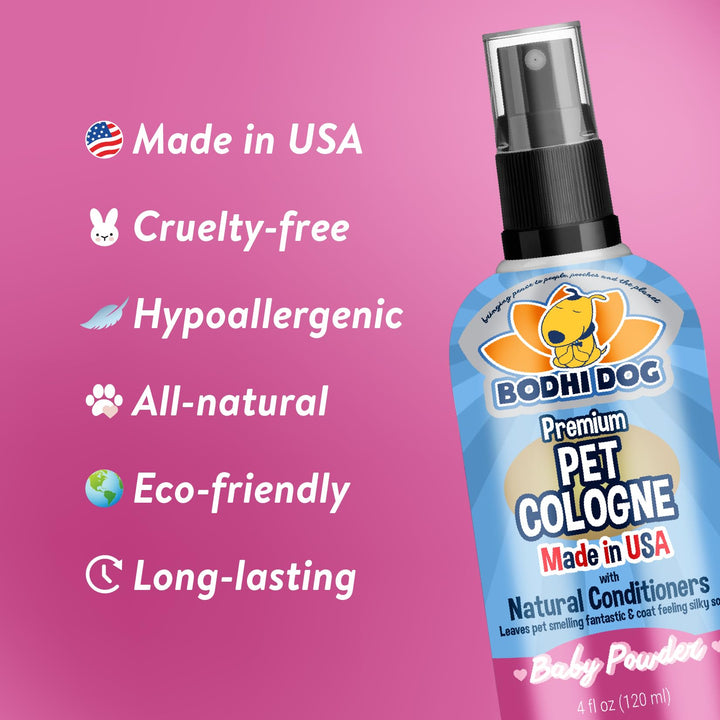 Natural Dog Cologne (Baby Powder) - Premium Scented Deodorizing Pet Perfume with Conditioner for Dogs & Cats - Keeps Pets Fresh & Clean - Gentle and Safe Formula, Made in USA (4 Fl Oz)