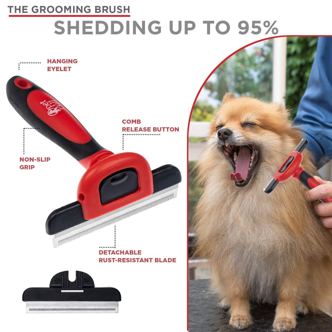 Complete Professional Pet Grooming Kit Self Cleaning Slicker Brush for Dogs & Cats - Pro Grooming Brushes Effectively Reduces Shedding Fur Hair Remover Brush Gloves - Combo Gift Set