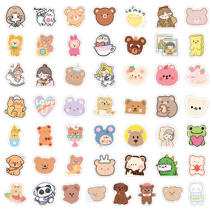 100pcs Cute Cartoon Korean Bear Stickers for Kids Scrapbooking,Lovely Aesthetic Vinyl Stickers for HydroFlasks Laptop Water Bottle Journal Fridge Graffiti Decals