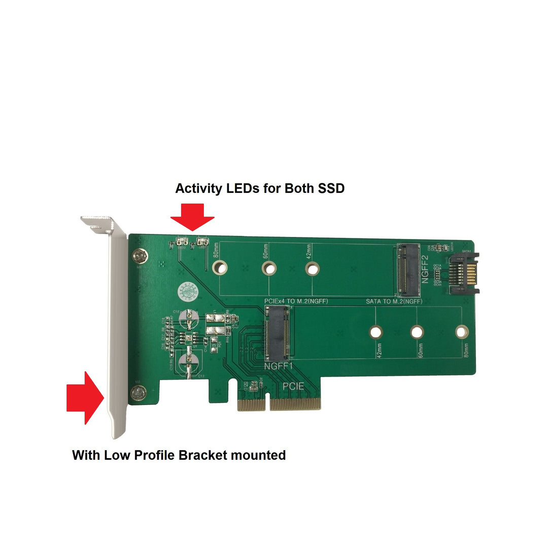 M.2 NVMe + M.2 SATA SSD PCIe x4 Adapter (UGT-M2PC200), Green