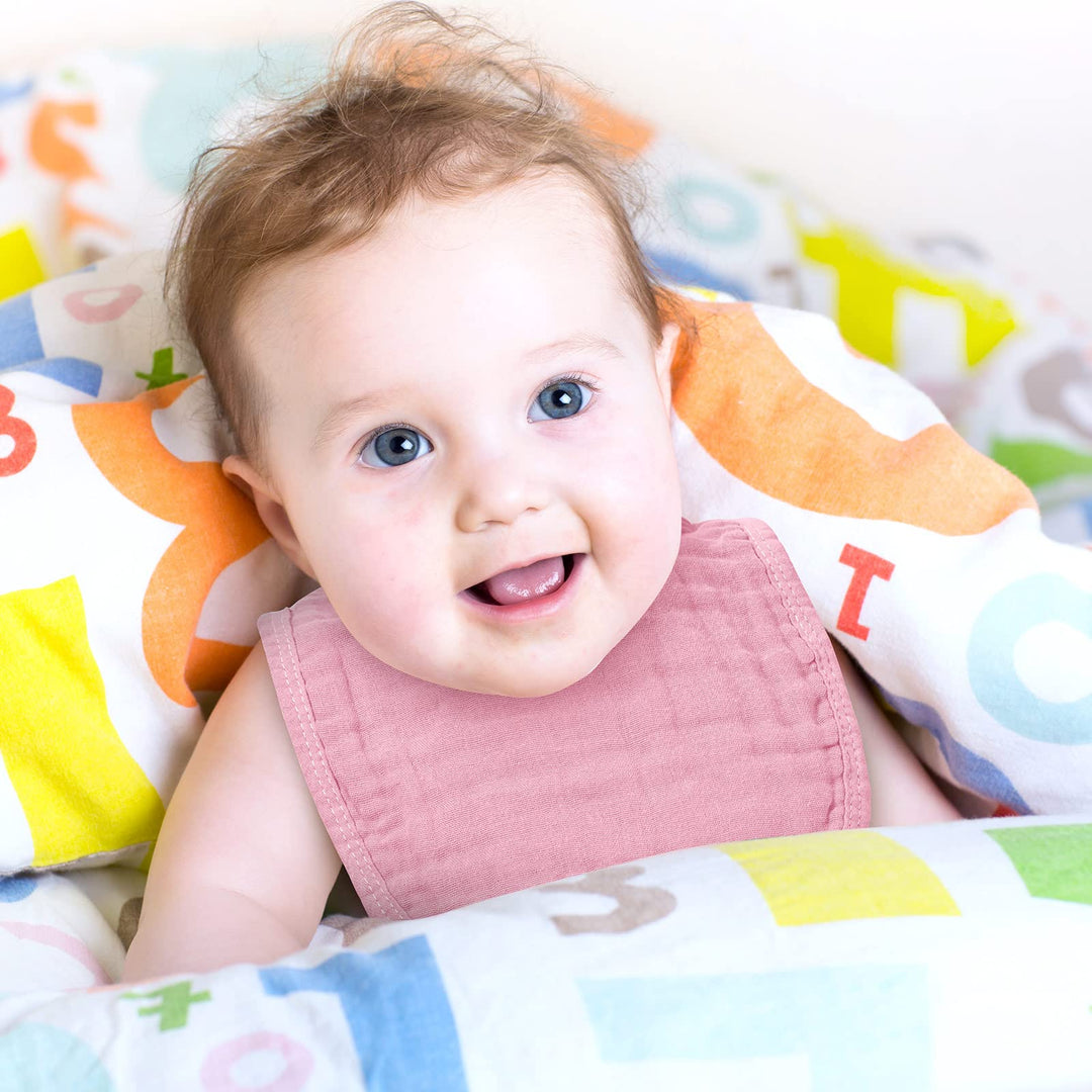 6 Pcs Muslin Bibs Baby Burping Cloth Teething Bibs Bandana Bibs 6 Absorbent Layers Muslin Bibs for 6 Month+ Baby (Pink Series)