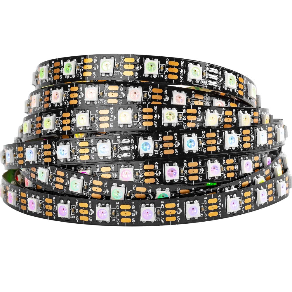 WS2812B IC RGB 5050SMD Pure Gold Individual Addressable LED Strip 16.4FT 300LED 60LED/m Flexible Full Color IP30 DC5V for DIY Chasing Color Project(No Adapter or Controller)