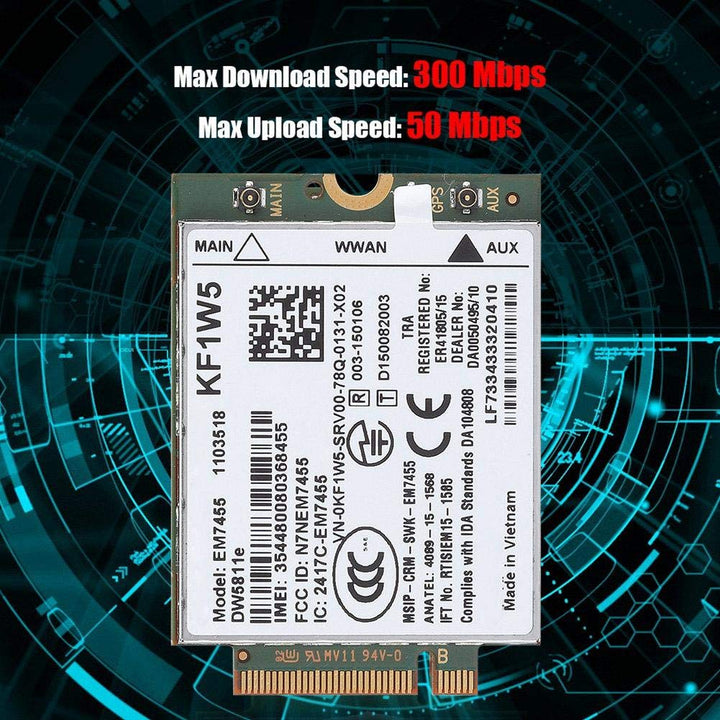 4G Module, Replacement Qualcomm 4G LTE WWAN NGFF Card Module Wireless EM7455 for Dell DW5811e