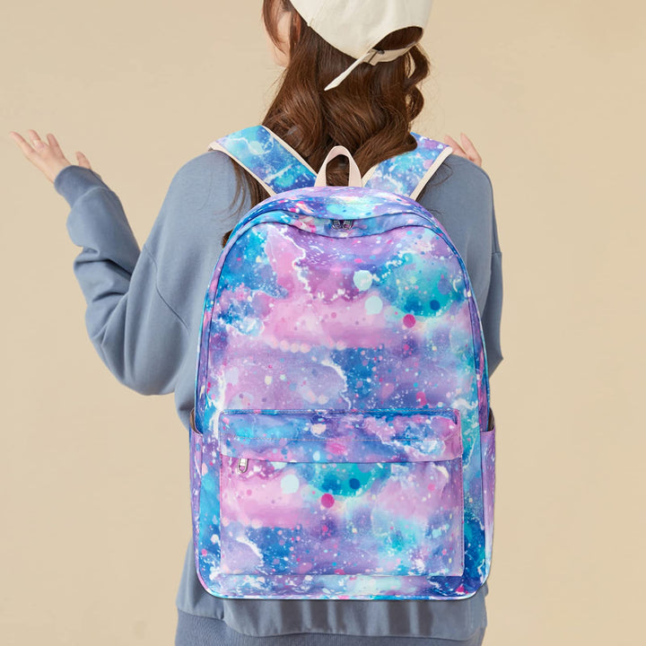 School Backpacks for Teen Girls&Boys Lightweight Canvas Backpack Bookbags Set(Tie Dye Purple) Medium