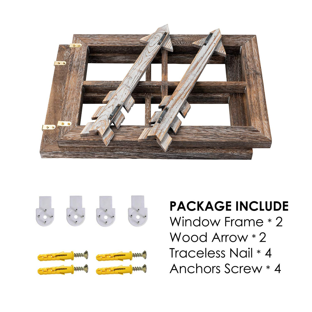 Rustic Wall Decor Wood Window Frames & Arrow Decor - Farmhouse Decoration for Home (11X15.8 inches, 2set)