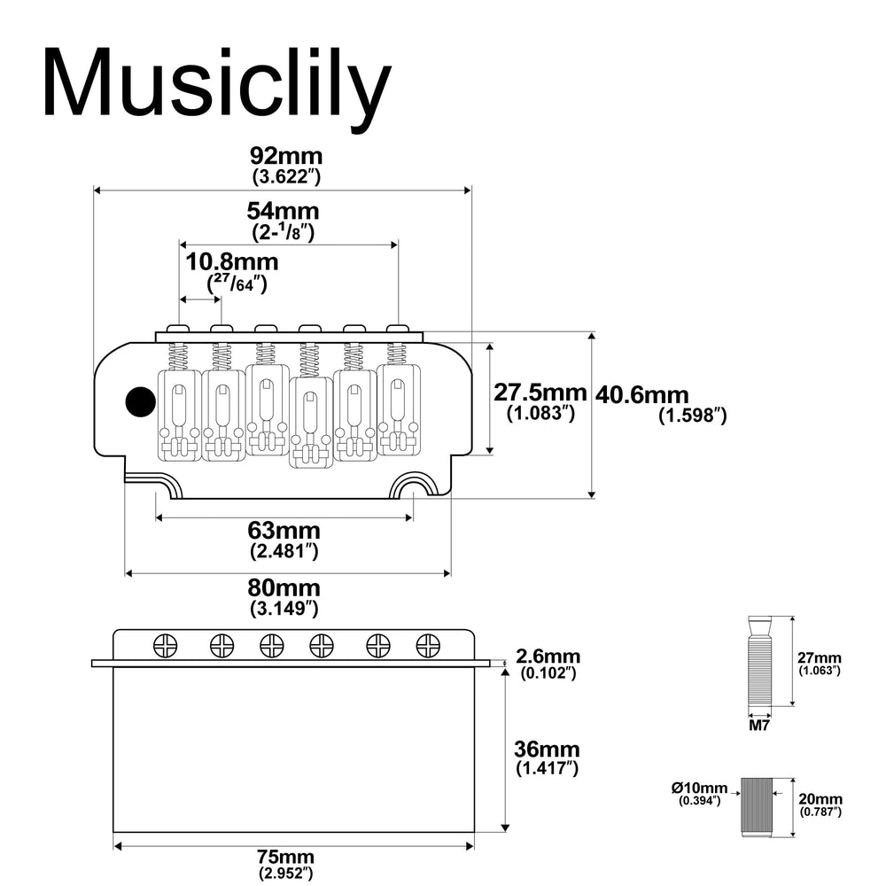 Pro 54mm Roller Saddles 2-Point Tremolo Bridge for Import Strat Squier Style Electric Guitar, Black