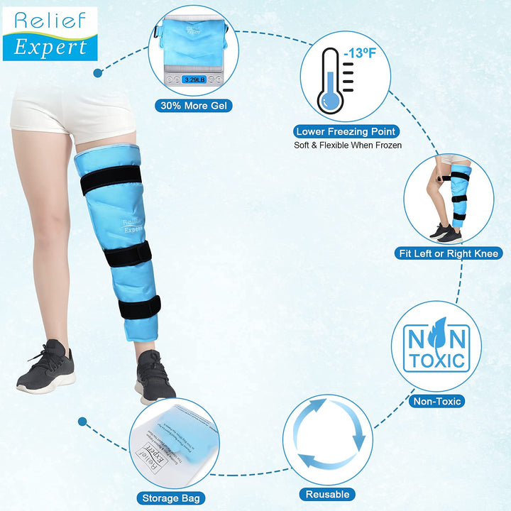 Large Ice Pack for Injuries Reusable Gel Cold Pack Wrap for Leg, Knee, Hip, Thigh Pain Relief, Cold Compress for Swelling Bruises with 3 Straps