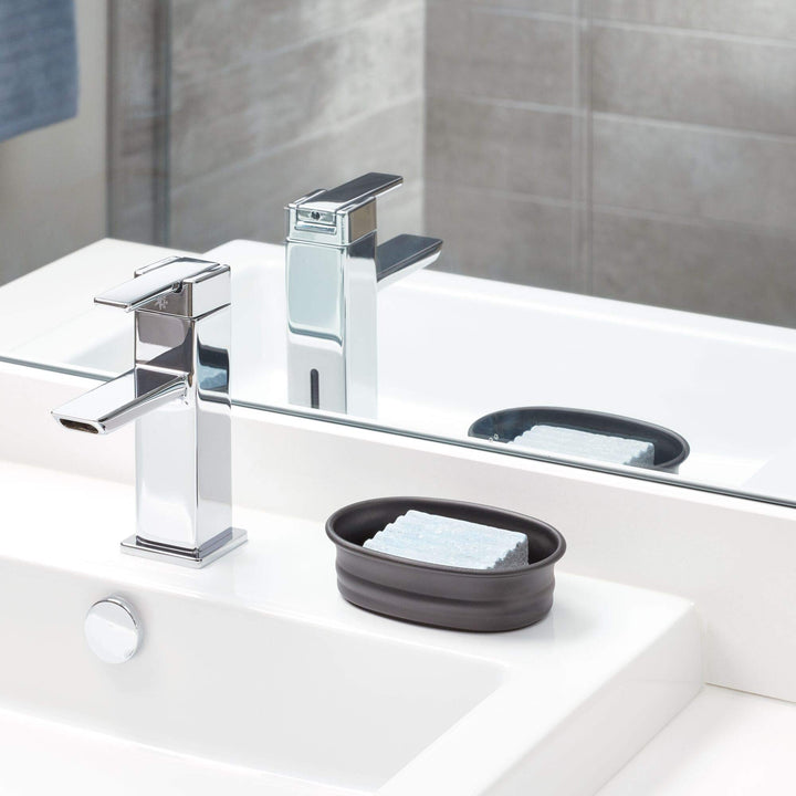 iDesign 26087 Olivia Countertop Bar Soap Dish, Metal Holder for Bathroom, Shower, Vanity - Matte Black