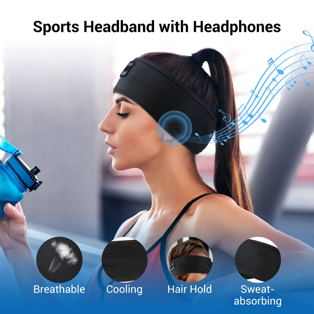 Bluetooth Headband,Headband Headphones Wireless Sleep Headphones with White Noise Mode and Ultra-Thin Speakers for Unisex Sleeping Running Workout Jogging Yoga Insomnia Air Travel (Black)