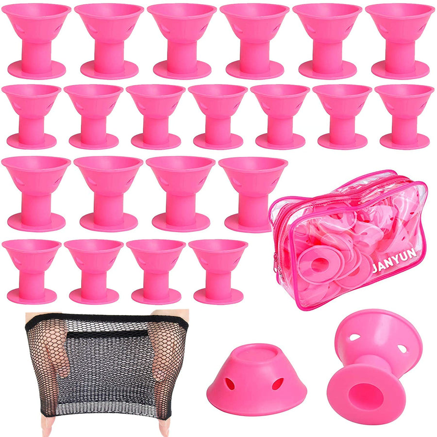 40 Pcs Pink Magic Hair Rollers, 20 Pcs Large and 20 Pcs Small Silicone Curlers