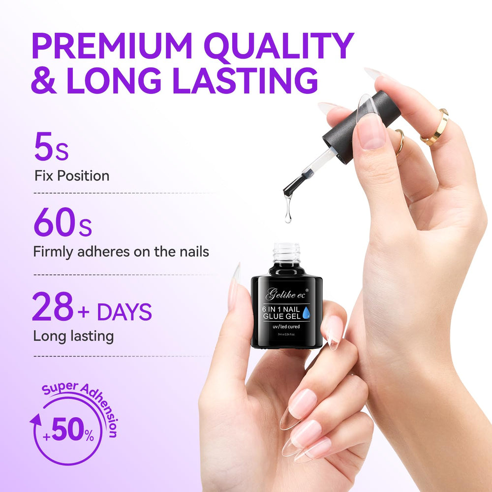 Gelike EC Gel Nail Glue UV Light: 6 in 1 Adhesive Gel Nail Polish, Strong Nail Glue For Press On Nails Nails Acrylic Tips, Long Last Gel x Nail Kit Blooming Gel Girl Gift for Home Salon Beginner DIY