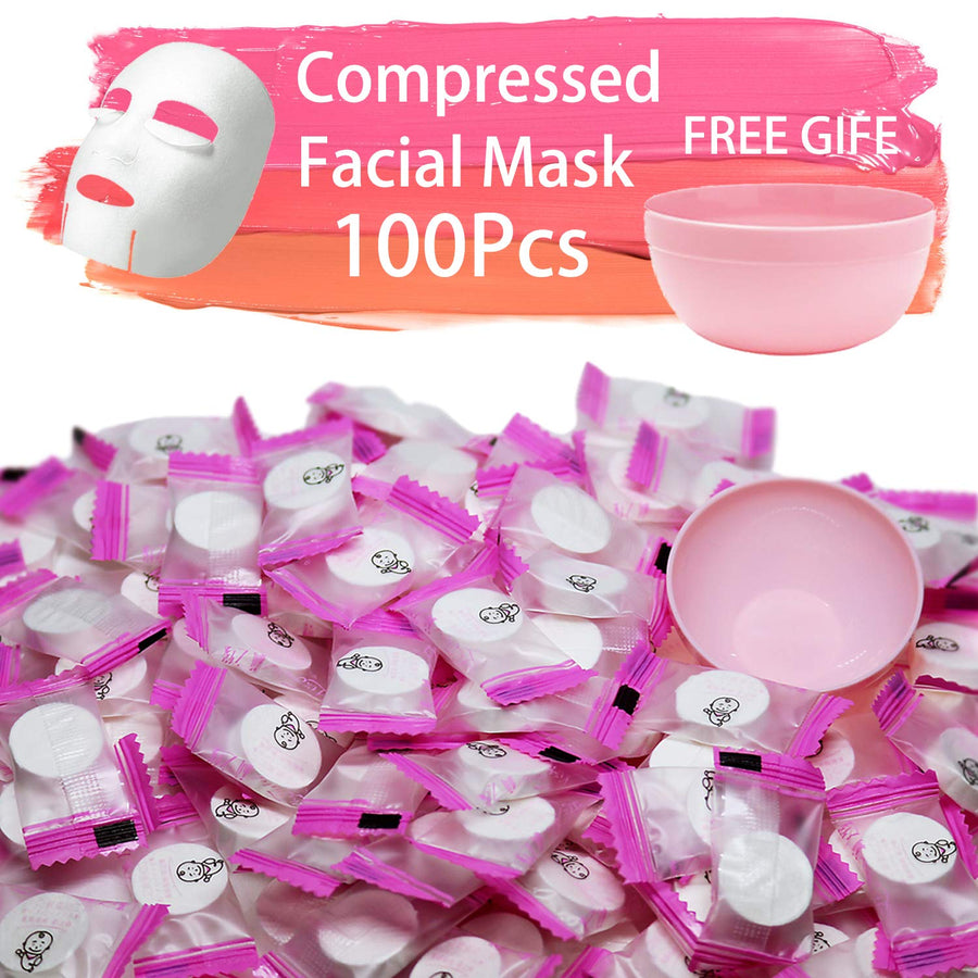 ZMBeauty 100 Pcs: 100 Pcs Compressed Facial Mask Sheet Beauty Diy Disposable Mask Paper Natural Cotton Skin Care Wrapped Masks Normal Thick,Get A Small Mask Bowl Free