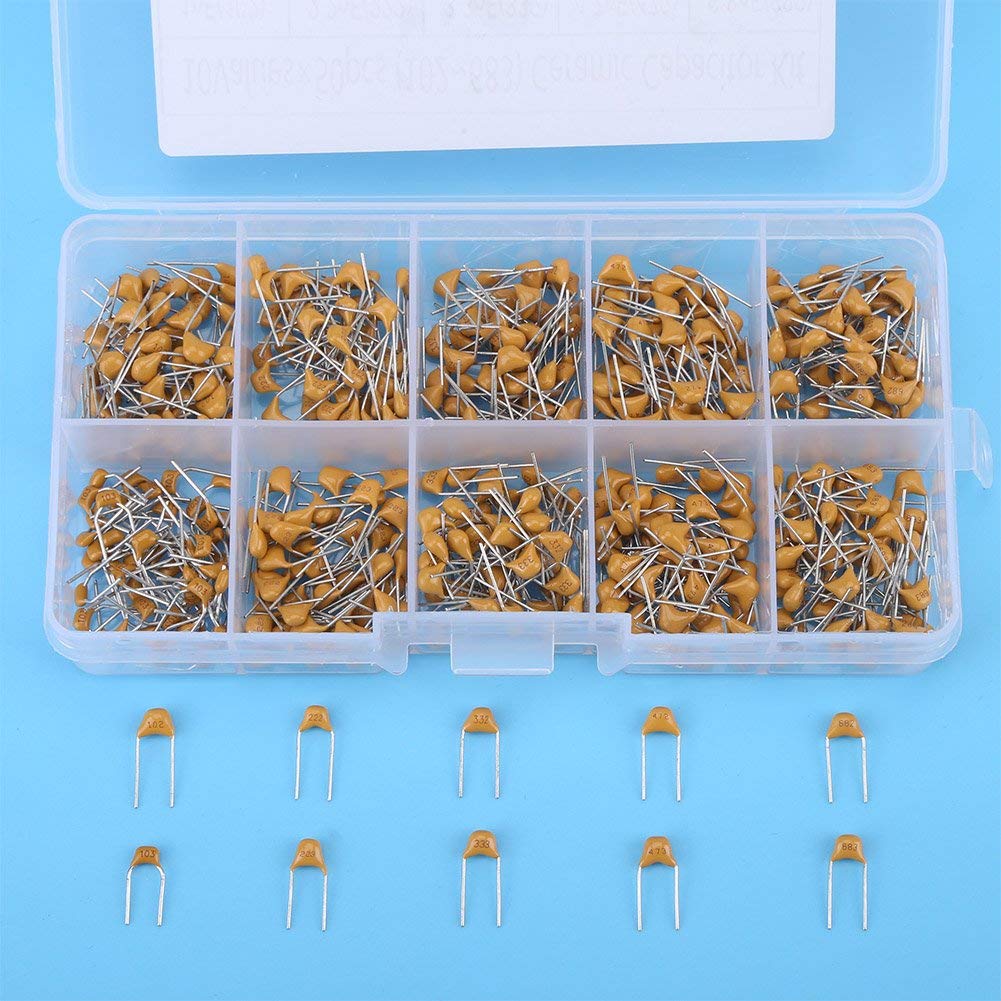 500pcs 10 Values 50V Multilayer Monolithic Ceramic Capacitor Assortment Kit Set 1nF/ 2.2nF/ 3.3nF/ 4.7nF/ 6.8nF/ 10nF/ 22nF/ 33nF/ 47nF/ 68nF