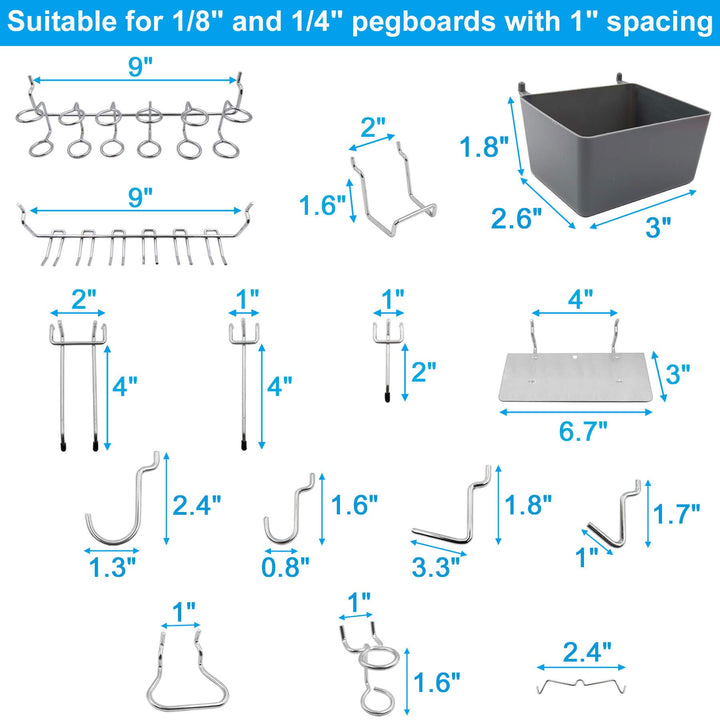 Pegboard Hooks Assortment with Pegboard Bins, Peg Locks, for Organizing Various Tools, 140 Piece