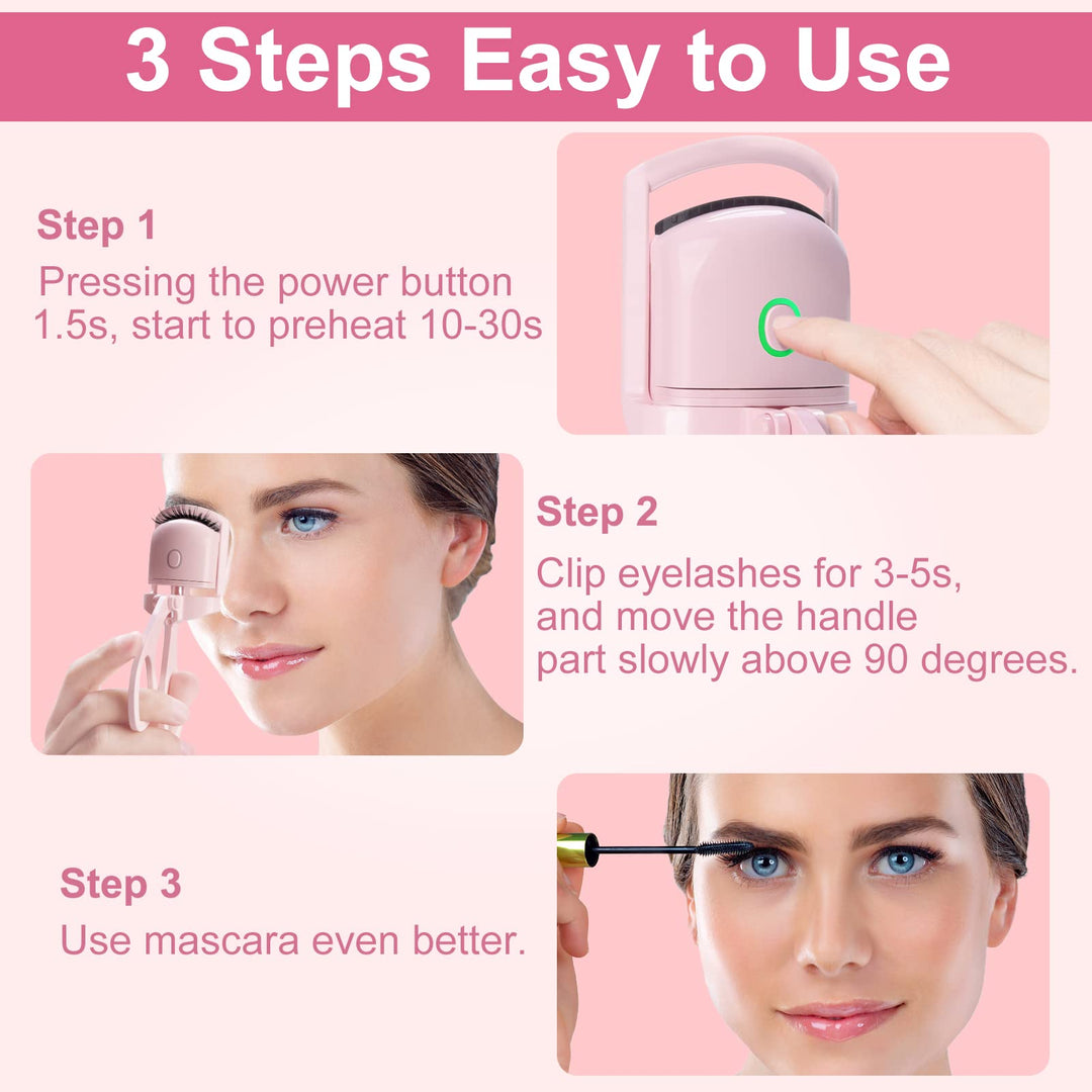 Electric Heated Eyelash Curler USB Rechargeable 2 Heating Modes Heated Lashes Curling Quick Natural Long Lasting Lash Tool Eyelash Curler