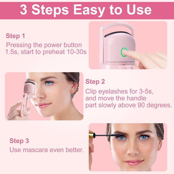 Electric Heated Eyelash Curler USB Rechargeable 2 Heating Modes Heated Lashes Curling Quick Natural Long Lasting Lash Tool Eyelash Curler