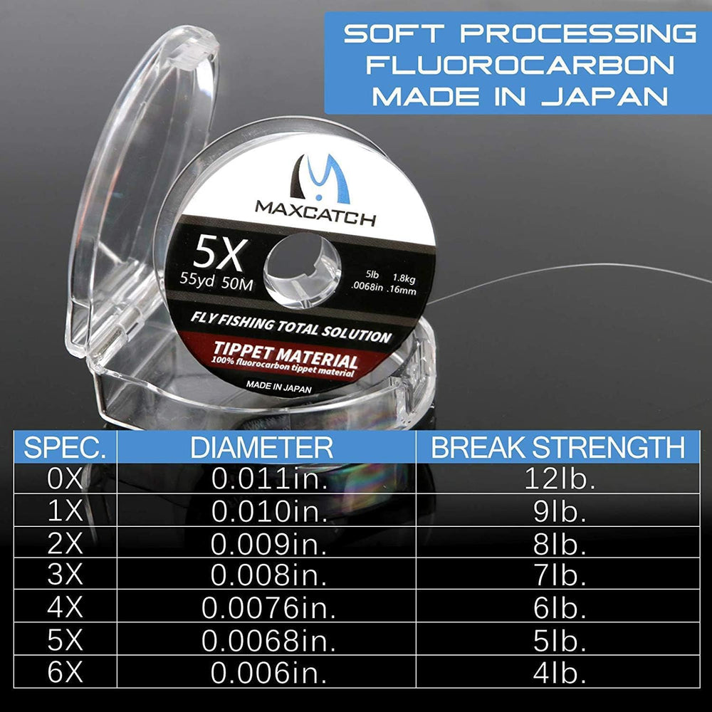 Maxcatch Fluorocarbon Fly Fishing Tippet Material Leader Line –Virtually Invisible – 55yards 0X-6X (Made in Japan) (Freshwater Fluorocarbon, 4X-6lb-55yd)