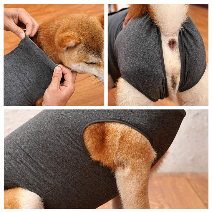 Dog Recovery Suit Abdominal Wound Puppy Surgical Clothes Post-Operative Vest Pet After Surgery Wear Substitute E-Collar & Cone(XL, Grey)