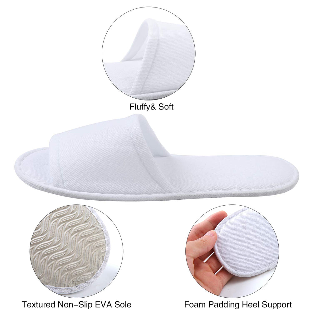 12 Pairs Open Toe Spa Slippers White Spa Hotel Guest Slippers for Spa, Party Guest, Hotel and Travel, Fits Most Men and Women
