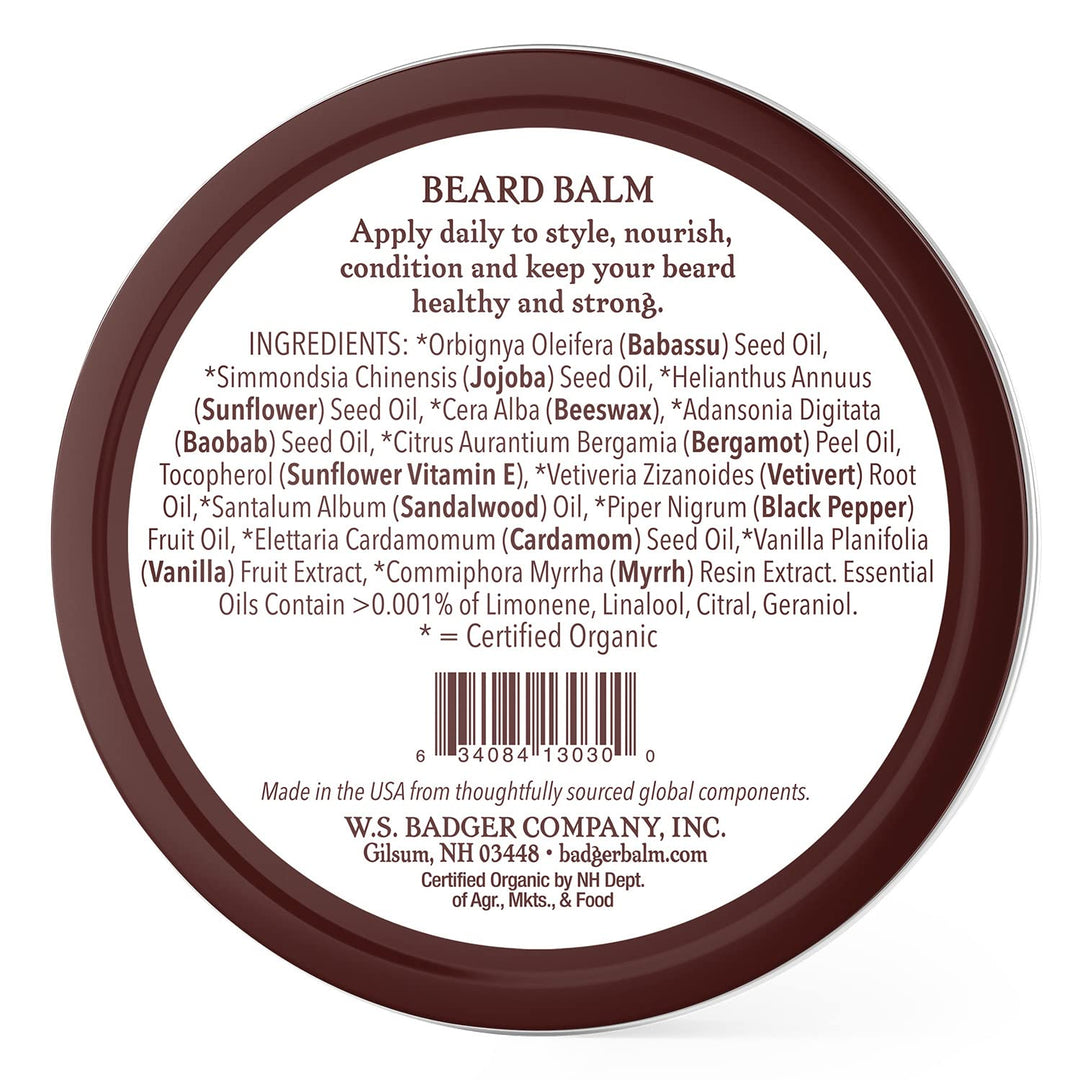 Organic Beard Balm - Leave-In Conditioner, Styling & Moisturizing Treatment for Facial Hair & Mustache, 2 oz