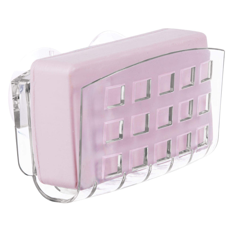 iDesign BPA-Free Plastic Sponge Holder for Kitchen Sink with Suction Cups, Ideal for Kitchen Sinks and Bathroom Organization, 2.3 x 5.2 x 3.7, Clear