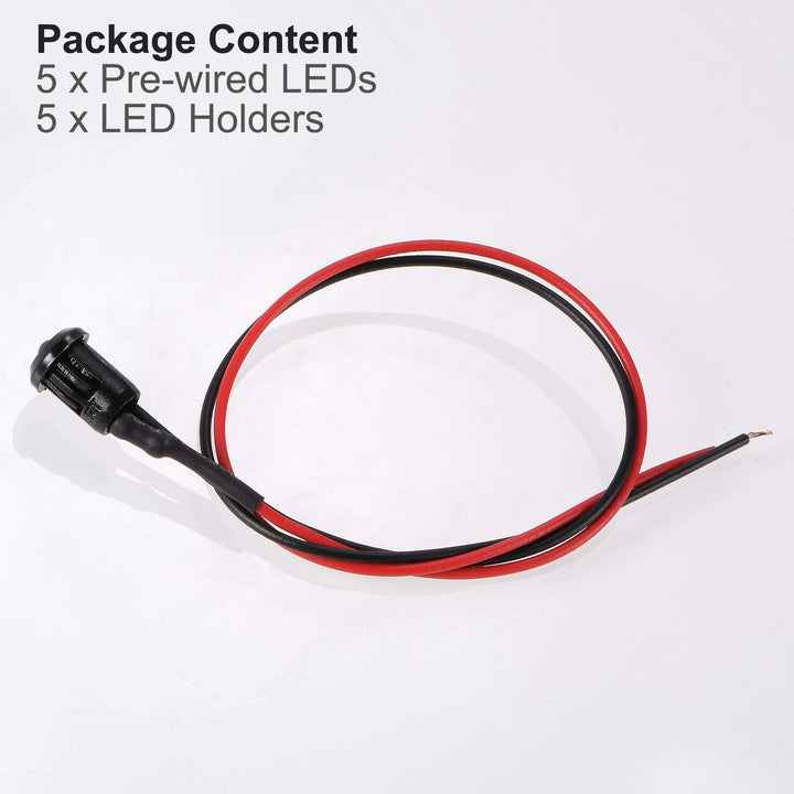 5Set DC 12V 3mm Pre Wired LED with Holder, Ice-Blue Light Round Top Clear Lens, 6mm Panel Mount