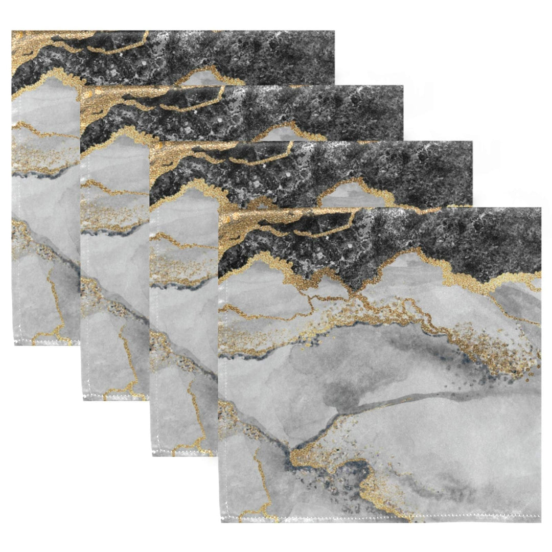 Kitchen Cloth Napkins Set of 6, Gold Black Marble Soft Durable Polyester Dinner Table Napkins for Home Holiday Party Wedding 20 x 20 Inch Multicolor