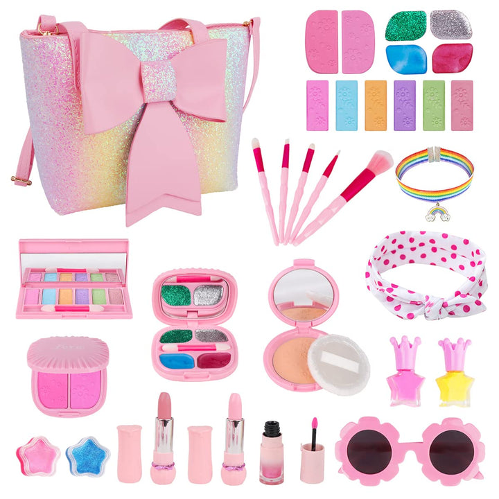 Kids Makeup Kit for Girl, Washable Real Makeup Set for Little Girl with Purse, Play Makeup for Little Girls Kids Age 4 5 6 7 8 Years Old Christmas Birthday Gifts, Makeup for Kids 8-12