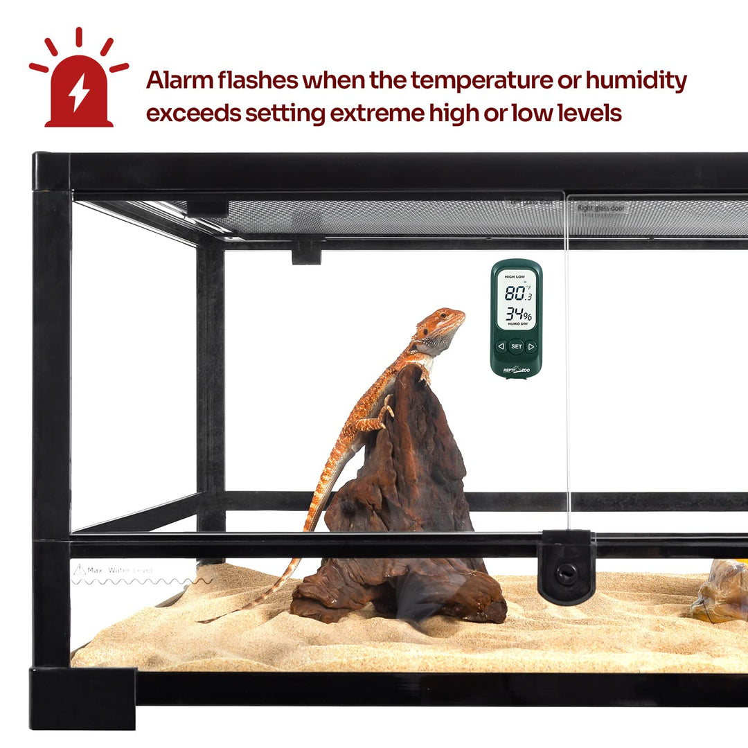 Digital Thermometer Hygrometer, High Presicion Sensitive Thermometer and Humidity Gauge for Reptile Terraium Aquarium with High and Low Alarm Function, Large Screen & 3-Sides Mounting