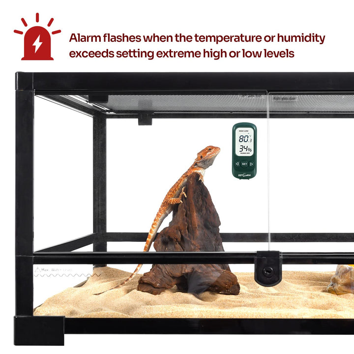 Digital Thermometer Hygrometer, High Presicion Sensitive Thermometer and Humidity Gauge for Reptile Terraium Aquarium with High and Low Alarm Function, Large Screen & 3-Sides Mounting