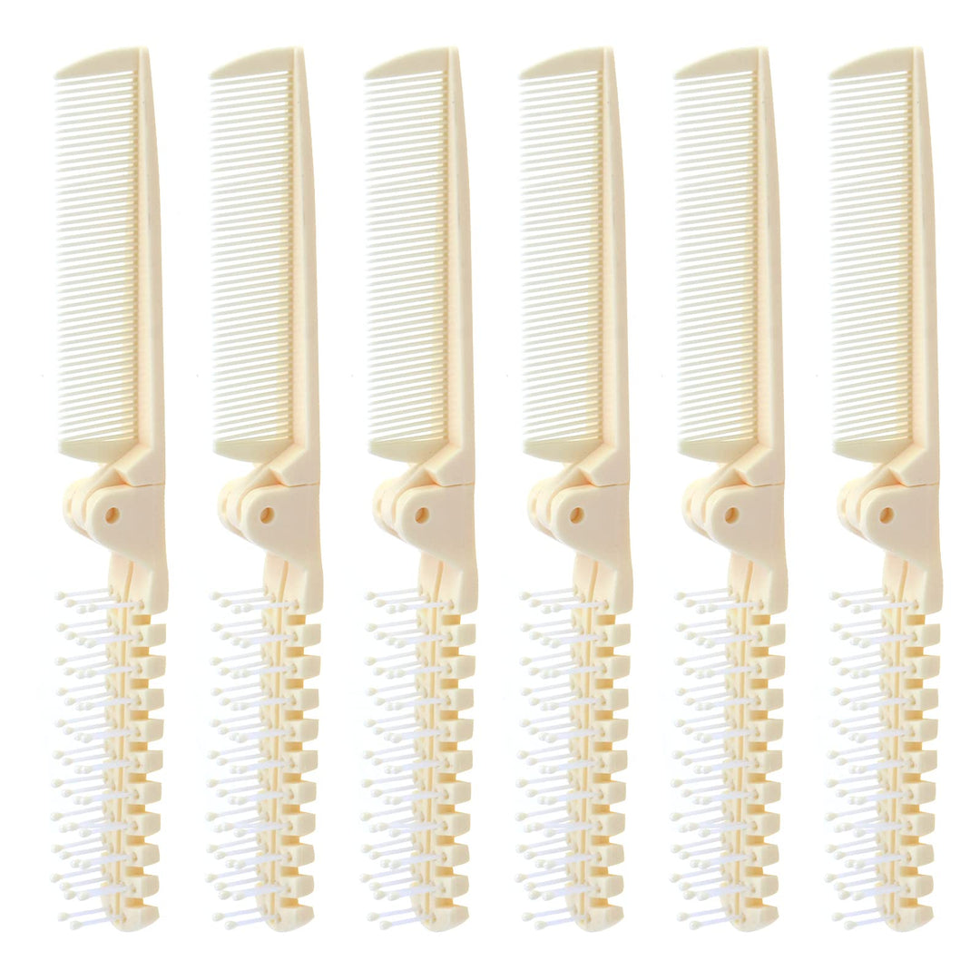 6Pcs Portable Travel Hair Comb Brush Folding Massage Hair Comb Anti-Static Hairdressing Tools Beige