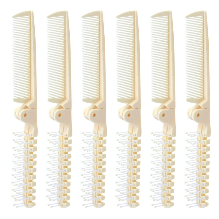 6Pcs Portable Travel Hair Comb Brush Folding Massage Hair Comb Anti-Static Hairdressing Tools Beige