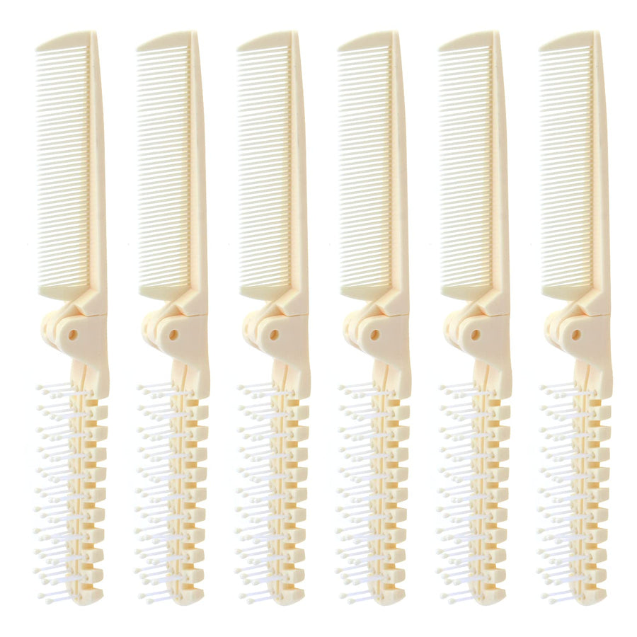 6Pcs Portable Travel Hair Comb Brush Folding Massage Hair Comb Anti-Static Hairdressing Tools Beige