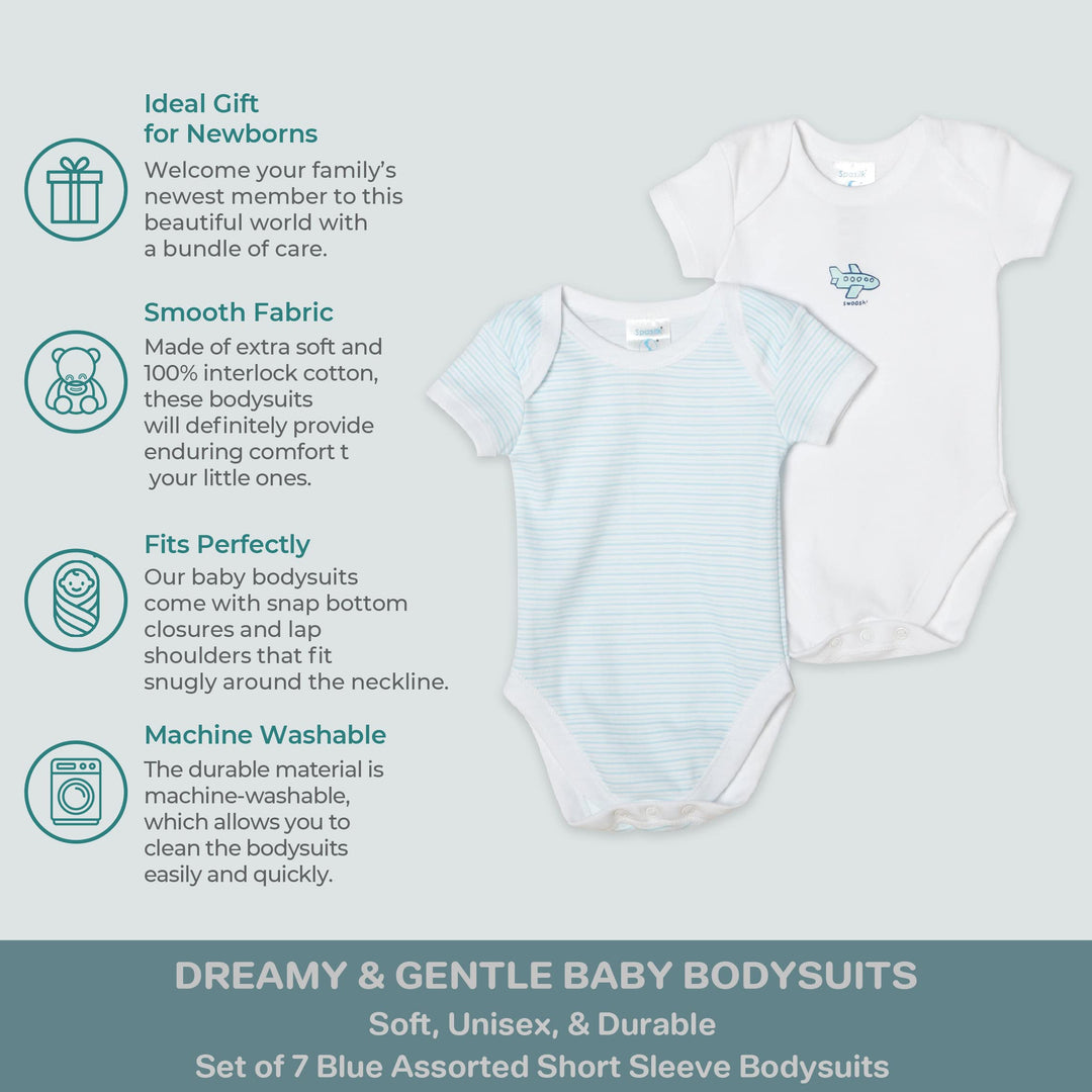 7 pack Bodysuit, Blue Assortment, Preemie