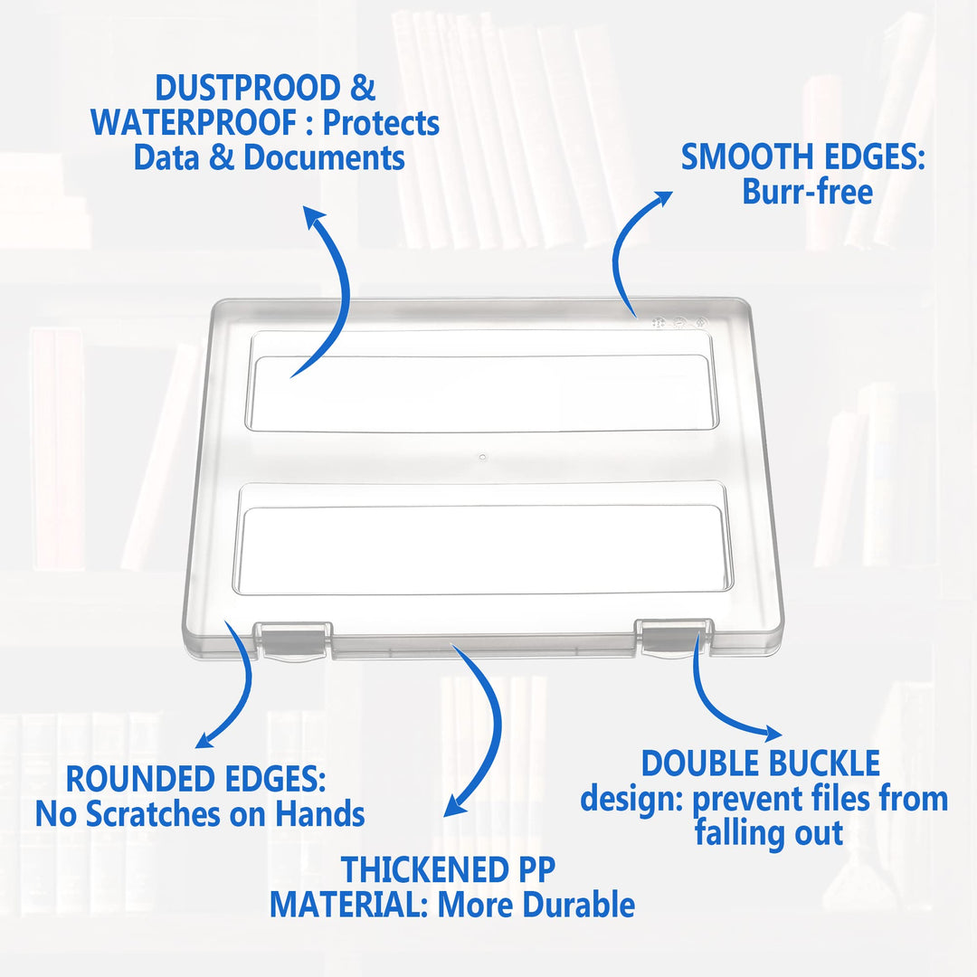 3 Pack Clear A4 File Box with 2pcs Stickers, Portable Project Case Document Storage Organizer, Plastic Storage Box, Documents Magazines Paper Protector 12.52 x 9.44 x 0.94 in