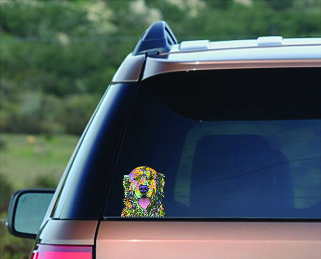 Dean Russo Golden Retriever Car Stickers, Outdoor Rated Vinyl Sticker Decals for Windows, Bumpers, Laptops or Crafts - 2 Pieces