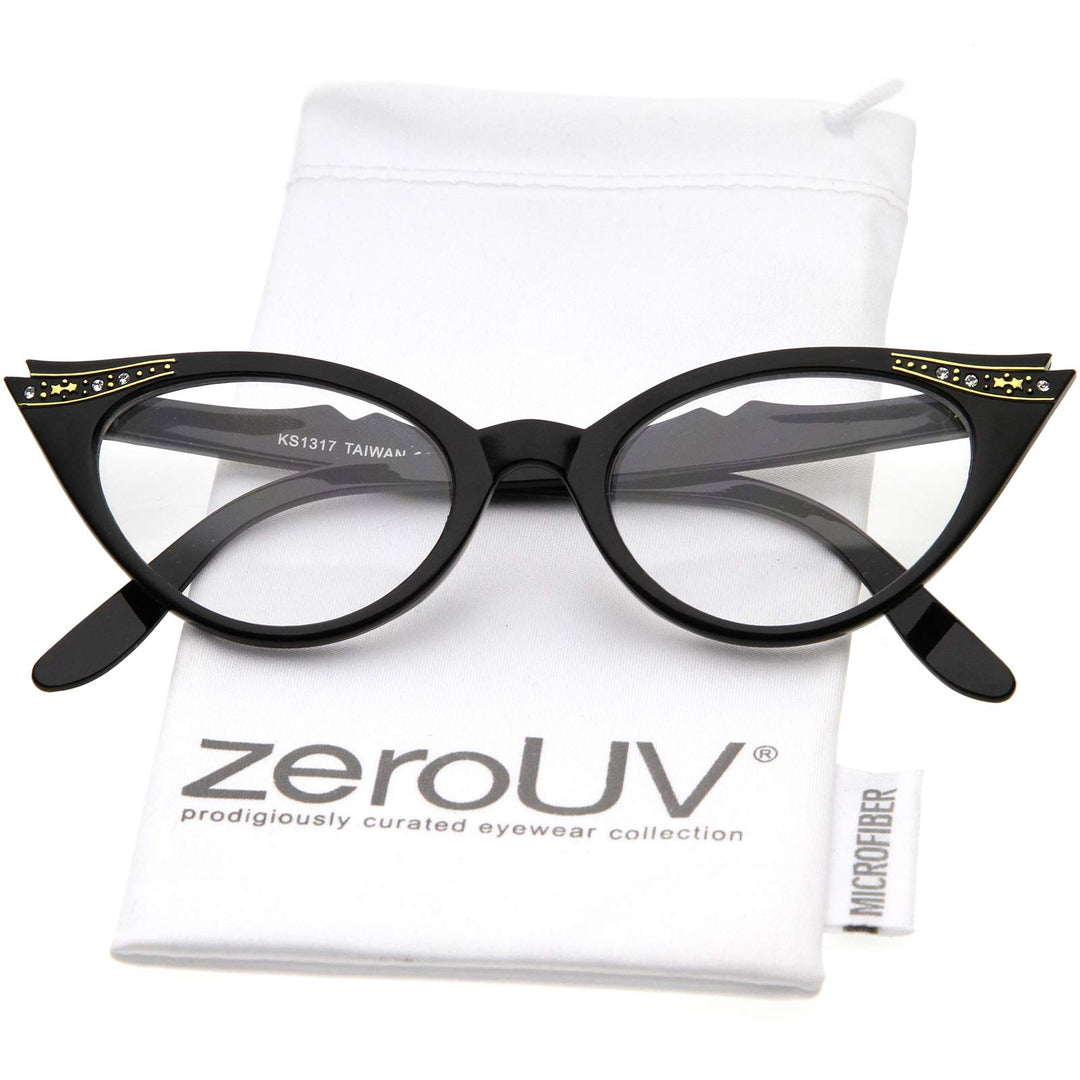 Blue Light Blocking Vintage Cat Eye Glasses for Women UV400 Embellished with Rhinestones, 50s Rockabilly Accessories 51mm (Red Fade)